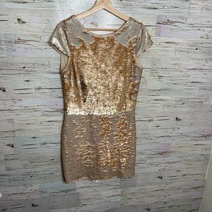 Vince Camuto Gold Sequin Cream Mini Dress Party Formal Prom Event Pageant Kawaii